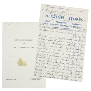 Memo to Marilyn Monroe from Sir Laurence Olivier