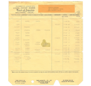 Marilyn Monroe’s Personal Bank of America Statement, September–October 1951