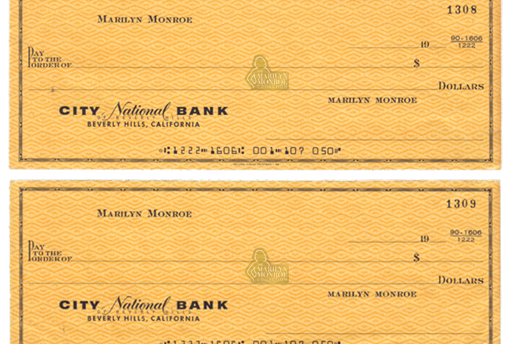 Marilyn Monroe Personal Blank Bank Checks, City National Bank