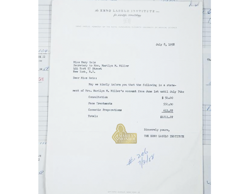 Marilyn Monroe’s Personal Erno Laszlo Receipts and Account Statement, 1958