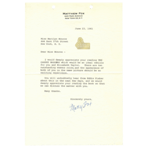 Letter to Marilyn Monroe From Film Executive  Matthew Fox