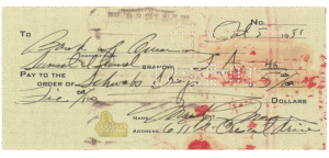 Marilyn Monroe’s Signed Personal Bank Check to Schwab’s Drugs, October 5, 1951
