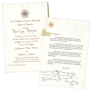 Invitation to Marilyn Monroe from Mrs. Harry Brand