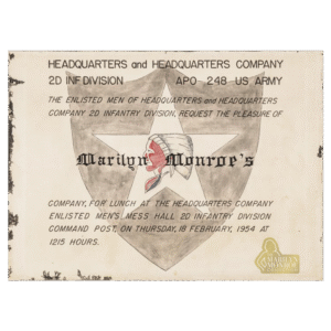 Invitation to Marilyn Monroe from the 2nd Infantry Division in Korea