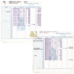 Marilyn Monroe’s Personal Waldorf-Astoria Hotel Invoices, 1955