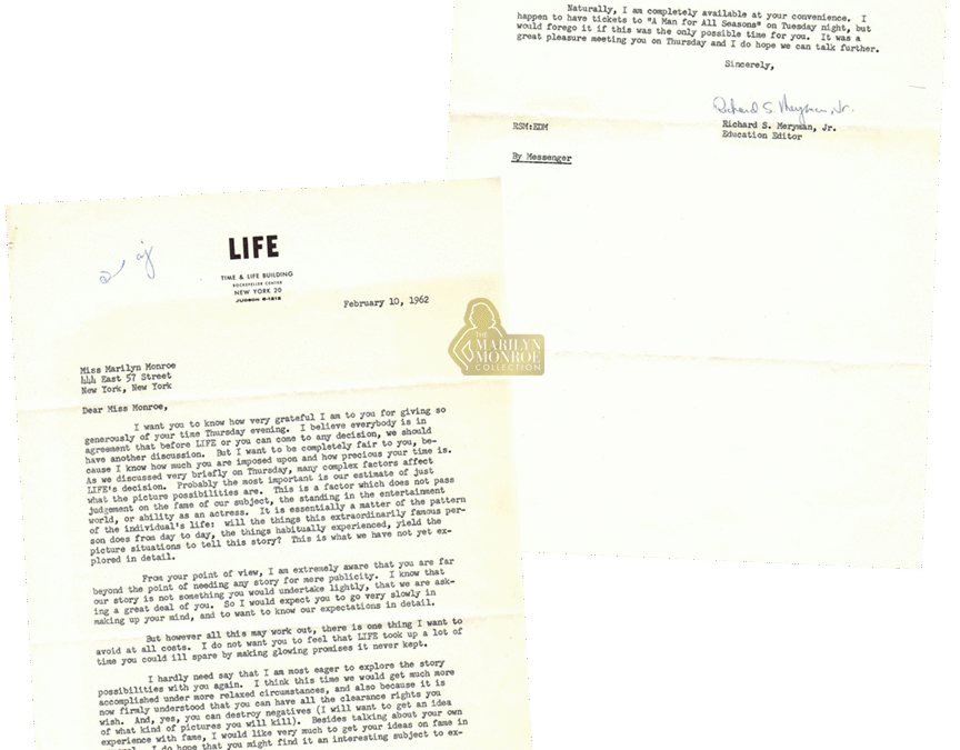 Letter to Marilyn Monroe from LIFE Editor Richard Meryman