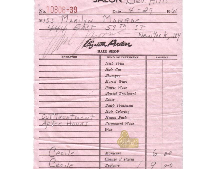 Marilyn Monroe Signed Elizabeth Arden Salon Receipt