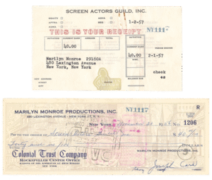 Marilyn Monroe’s Personal Receipt for Her 1956–1957 Screen Actors Guild Membership