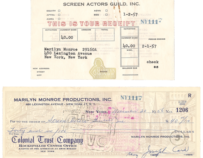 Marilyn Monroe’s Personal Receipt for Her 1956–1957 Screen Actors Guild Membership