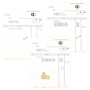 Marilyn Monroe’s Personal 1962 Invoices From the Arthur P. Jacobs Publicity Firm