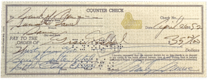 Marilyn Monroe’s Signed Personal Bank Check to Grace Goddard, April 26, 1952