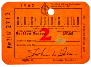 Marilyn Monroe’s Final Screen Actors Guild Membership Card, 1962