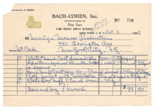 Marilyn Monroe’s Personal Fur Storage and Repair Invoice, 1955