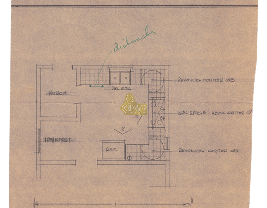 Marilyn Monroe’s Personal Architectural Drawing of the Kitchen at 12305 Fifth Helena Drive