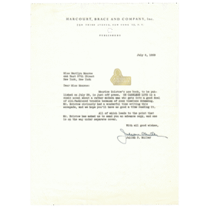 Letter to Marilyn Monroe from Publishing Executive Julian P. Muller