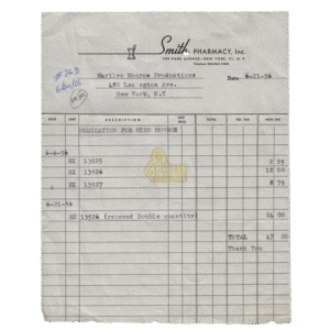 Marilyn Monroe’s Personal Invoice for Prescriptions, 1956