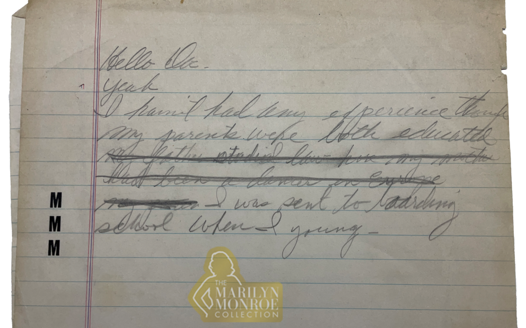Marilyn Monroe Handwritten Character Study Note on Marilyn Monroe Miller Stationery