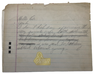 Marilyn Monroe Handwritten Character Study Note on Marilyn Monroe Miller Stationery